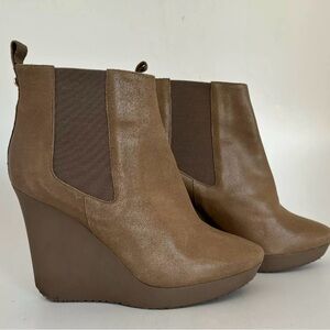 Jimmy Choo Britania Leather Wedge Boots, Size 36.5